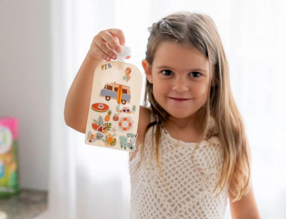 Sticker Set Reusable Food Pouches 150ml 5PK with 130+ Letter/Picture Stickers |Big Explorer - Image 3